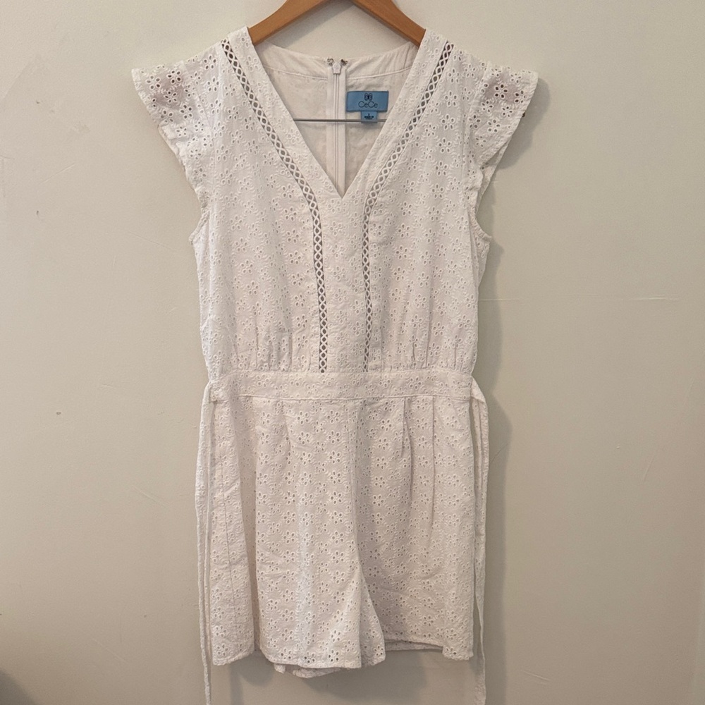 CeCe Cream Eyelet Lace Romper